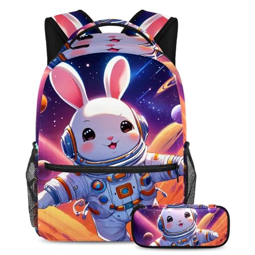 Ensemble de 2 cartables enfants motif lapin astronaute pour la rentrée