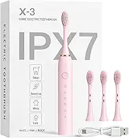 Escova de Dente Elétrica Recarregável USB Escova Dental Ultrassônica IPX7 6 Modos de Escovação Escova de Dentes Elétrica Portátil Com 3 Cabeças Substituíveis À Prova D’água (Rosa)