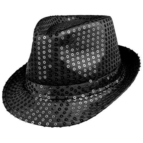 Paillettenhut Partyhut Trilby Hut Blink Fedora Bogart Glitzerhut Glitter Pailettenhut Pailletten Hut Disco-Hut (Schwarz) Cover