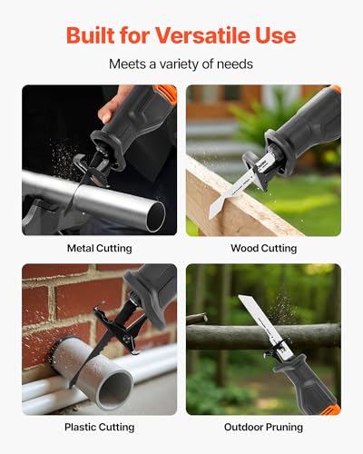 Image of VEVOR 6 Amp Corded Reciprocating Saw, 3 /4 inch Stroke Length, Power Reciprocating Saw with Variable Speed, 3000 SPM, 8 Blades & Bag Included, for Wood, Metal, and Plastic Cutting