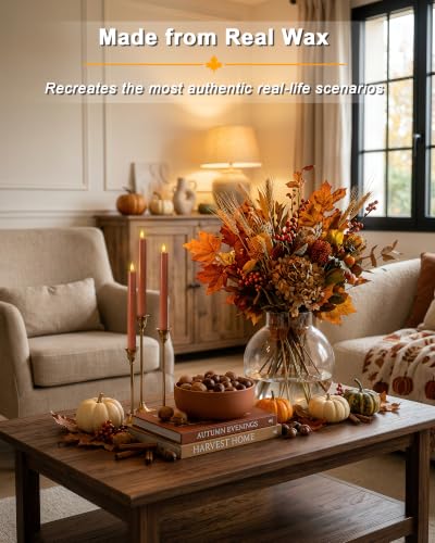 Image of Homemory 9.6 Inch Real Wax Flameless Taper Candles, Terracotta LED Candlesticks 2 Pcs with 3D Flame Remote and Timer, Battery Operated for Thanksgiving Mother's Day Teacher Appreciation Gifts