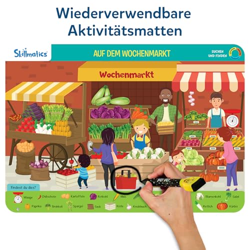 Skillmatics-Lernspiel – Suchen und Finden Megapack, Wiederverwendbare Aktivitätsmatten mit 2 Whiteboardmarkern, als Geschenk geeignet für die Altersgruppe 3 bis 6