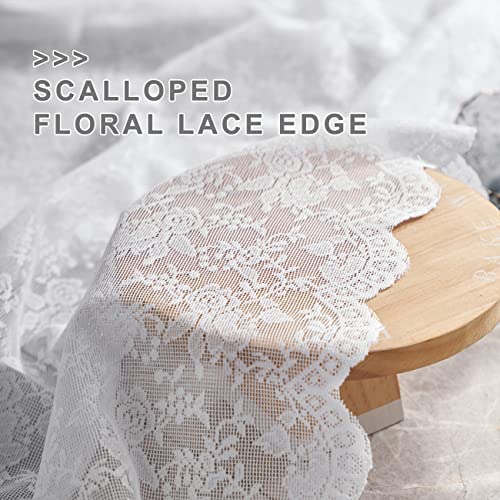 Finecity White Lace Curtains 63 Inch Length - Shabby Chic Floral Tile Pattern Sheer Lace Curtains For Bedroom Top Pocket Header Lightweight Lace Window Curtains, 52 X 63 Inch, 2 Panels, White #TOP5