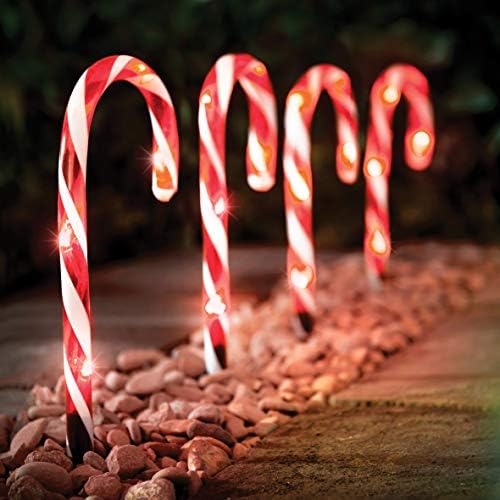 The Christmas Workshop 70359 Red & White Outdoor Christmas Candy Cane Decorations | 25cm Tall Stake 4 Pack | 40 LED Light Bulbs, 1
