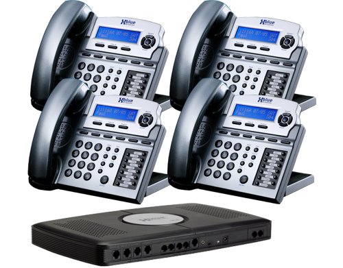 X16 Small Office Phone System with 4 Titanium Metallic X16 Telephones - Auto Attendant, Voicemail, Caller ID, Paging & Intercom