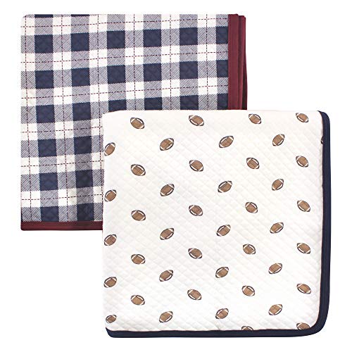 Image of Hudson Baby Unisex Baby Quilted Multi-Purpose Swaddle, Receiving, Stroller Blanket, Football 2-Pack, One Size