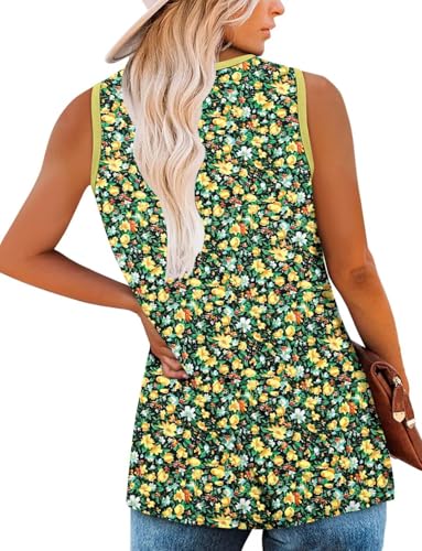 KISSMODA Womens Flora Print Tank Tops Ribbed Summer Shirt Sleeveless Summer Casual Women Blouses(S-3XL)
