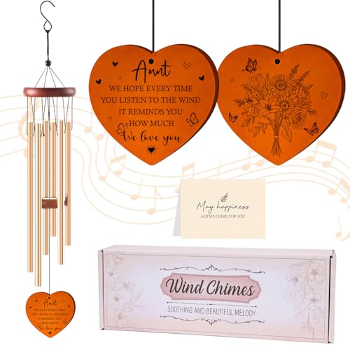 Keluna Wind Chimes Gifts for Aunt - Auntie Wind Chimes from Niece Nephew Love Reminder Gifts for Birthday Mother's Day Aunt Gift for Indoor Outdoor Garden Patio Home Décor