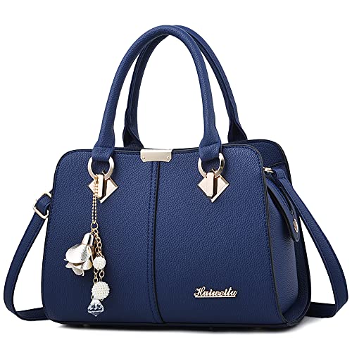 DORRISO Damen Handtasche Mode Ornamente Umhängetasche Abnehmbarem Schulterriemen Reisen Casual Elegantes Frauen Top Griff Tasche Blau