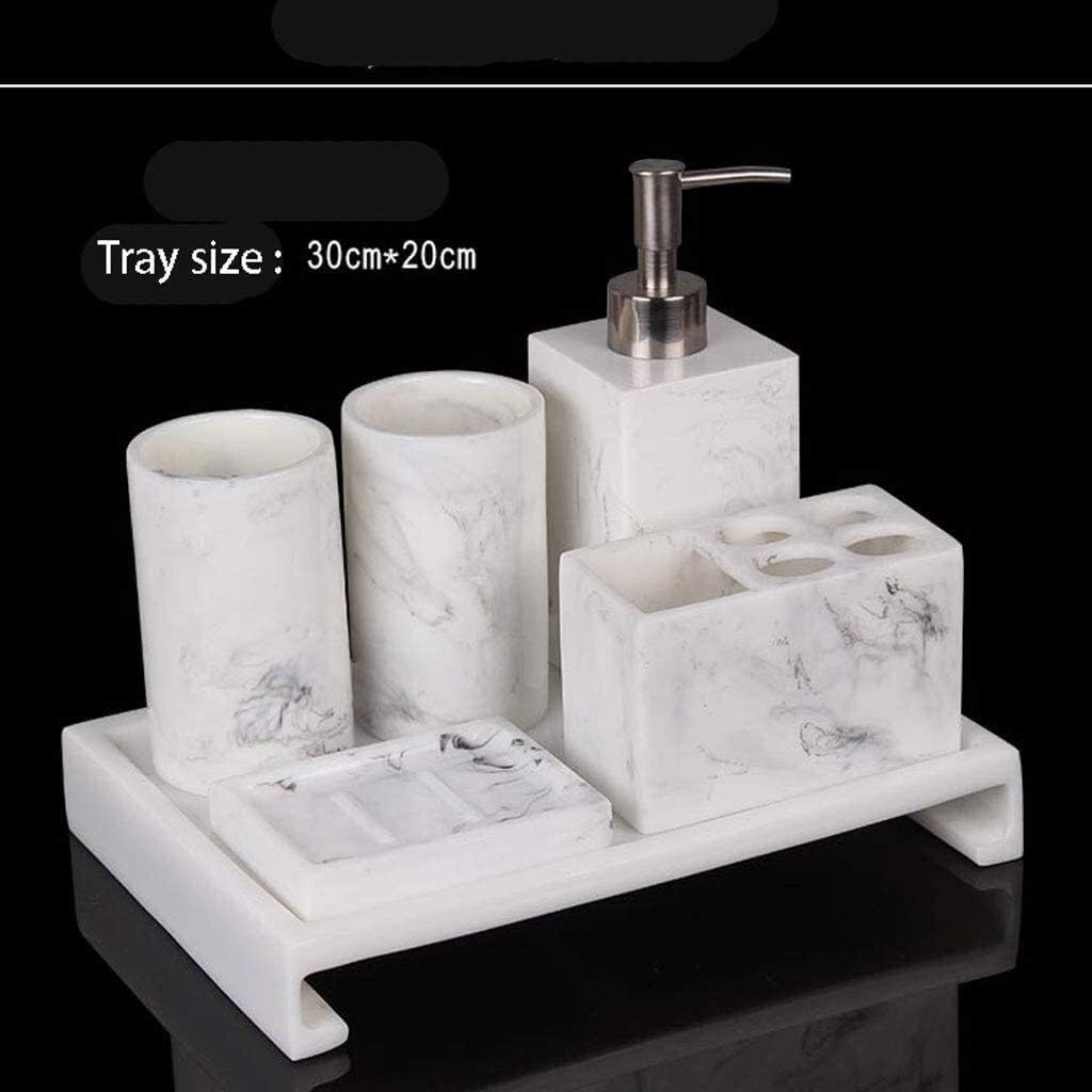 Bathroom Suite Light Luxury wash Includes Soap Dish Toothbrush Holder Soap Dispenser Rinse Cup and Dish Tray for Home Decorating and Gift Ideas (Color : White Size : 5-Piece Set) (White 6) image 4