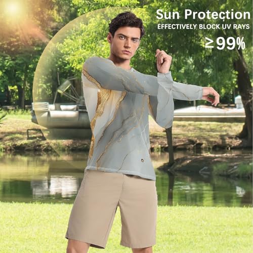 Marble Gold Silver Shirts Summer UPF 50+ Slim fit Elasticity Rash Guard Long Sleeve Running4