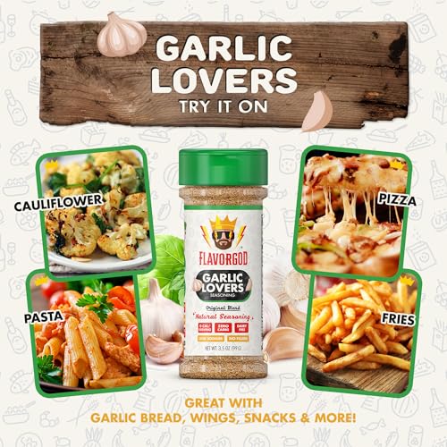 Image of Flavor God 2 Bottles Garlic Lovers Seasoning Mix Natural Healthy Spice Blend For Grilling Chicken, Beef, Seafood, Vegetables, Salad, Tacos & Pizza, Kosher, Gluten & Dairy Free, Vegan Keto Friendly