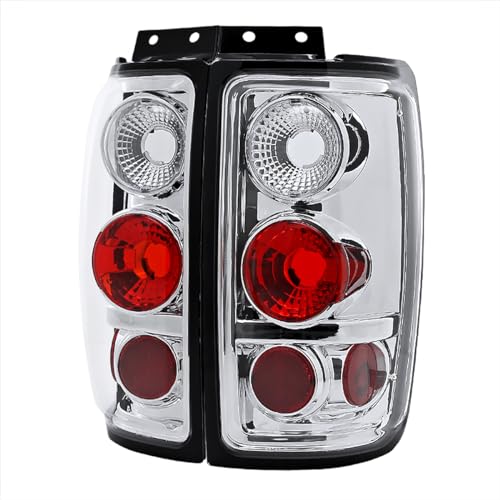 SPEC-D TUNING Chrome Housing Clear Lens Tail Lights Compatible with 1997-2002 Ford Expedition, Left + Right Pair Assembly
