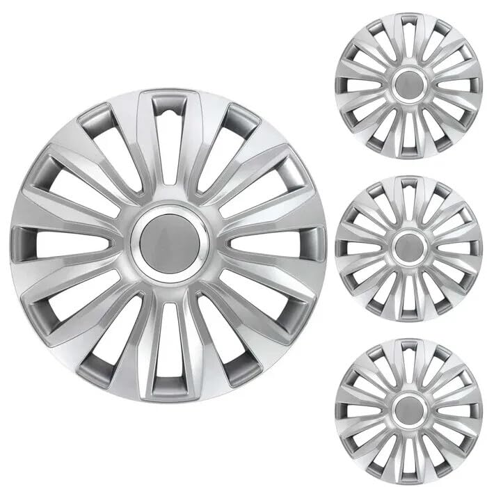 Set 4 Copricerchi Auto Universali 13 14 15 16 Pollici – Copriruota Grigi Lucidi con Fissaggio a Scatto – Design Sportivo Compatibile con Cerchi in Acciaio – Montaggio Facile Senza Attrezzi (13")