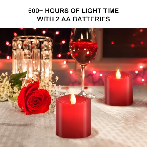 Image of 3x3 Flickering Flameless Candles Set of 2, LED Battery Operated Candles, 3 inch Flameless Candles with Remote Control, Suitable for Wedding Holiday Decoration,Red