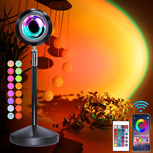 APP Contrôle Intelligent Sunset Light, Lumière Coucher de Soleil, Veilleuse Romantique à RGB LED, Lumière D'ambiance Tiktok Rotative à 180°, Lumière Photographique de Décoration/Bde Salon et de fête Cover