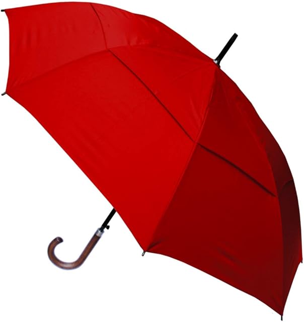 COLLAR AND CUFFS LONDON - Windproof Extra Strong StormDefender City Umbrella - Vented Double Canopy - Auto Open - Solid Wood Hook Handle - Wedding Red - Golf Mens Womens