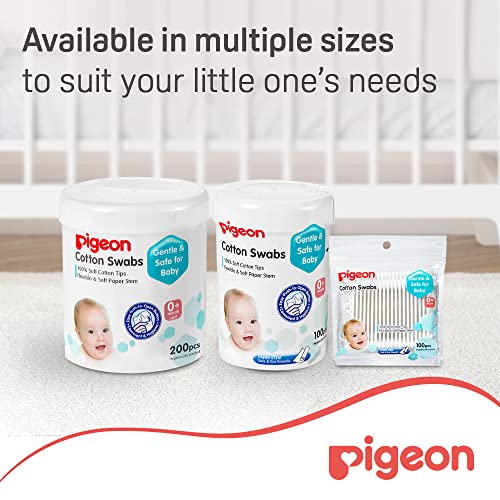 Image of Pigeon Cotton Swabs Extra Thin Stem | 100% Soft Cotton Tips | BPA Free & Eco Friendly | Gentle Baby Ear & Hygiene Care | White | 200 pcs (Pack of 2)