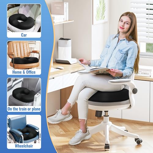 Image of Foot Rest & Donut Pillow Seat Cushion Set, Office Desk Accessories with Memory Foam and Washable Removable Cover, Foot Stool for Office, Car, Home to Foot Support and Relax Ankles, Black