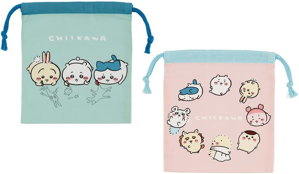 Skater KB64WN-A Gusseted Lunch Bag, Drawstring Bag, Set of 2, Chiikawa