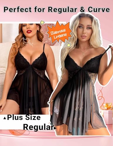 Image of Avidlove Women Lingerie Lace Babydoll V Neck Sexy Sleepwear Strap Chemise