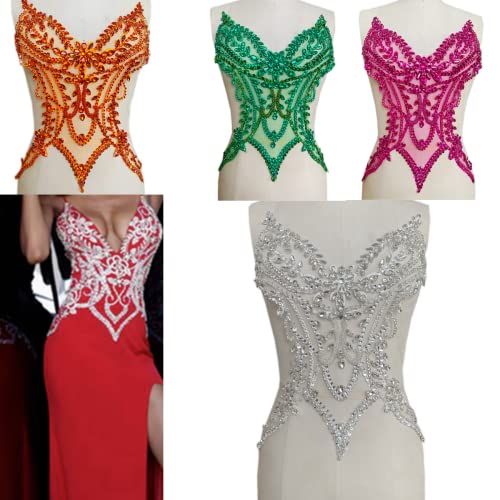 Handmade Rhinestones lace Applique sew on Beads Sequins Trim Patches Accessories for Girl Dress Clothing (Rose red) by Generic - Used condition - Image 7