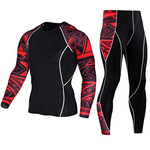 Men's Workout Set Compression Shirt and Pants Top Long Sleeve