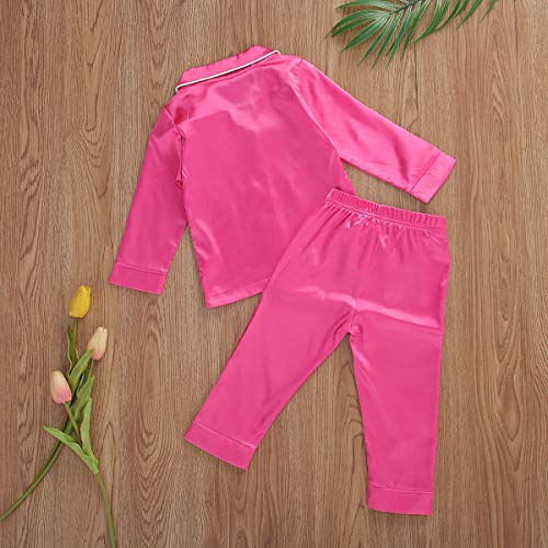 Toddler Baby Girl Boy Silk Pajamas Set Solid Long Sleeve Button Down Shirts Tops and Pants Satin 2PCS Pj Lounge Sets3