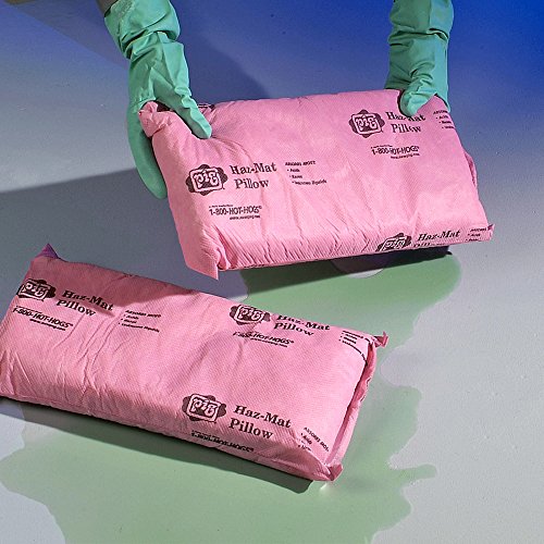 Image of Pig PIL307 Hazmat Chemical Polypropylene Skin Absorbent Pillow, 76 oz Absorbency, 17 inch Length x 8 inch Width x 2-1 /2 inch Height, Pink (Box of 10)