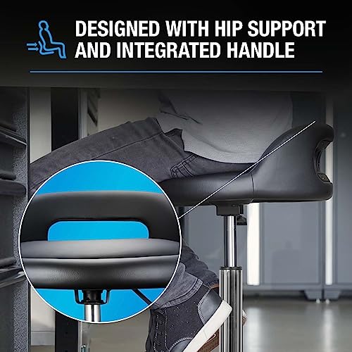 Image of Type S Shop Stool with Backrest - Adjustable Garage & Workshop Stool, 360 Swivel with Footrest, Padded Seat & Lumbar Support, Heavy-Duty Steel Frame, 22-28 inch Height