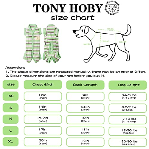 Tony Hoby Dog Pajamas, Female/Male Dog Jumpsuit Pet Clothes With Coloful Stripe, Dog 4 Legged Pajamas Dog Clothes For Small Medium Size Dog (Green&White, Boy, M) #TOP1