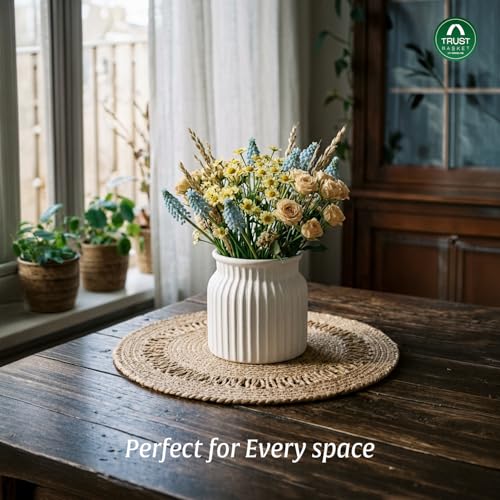 Image of TrustBasket Sereno Decorative Plastic Flower Vase Set White & Yellow, Modern Table Top Home Decor Accent for Living Room Bedroom, Office, Compact Minimalist Durable Vase Set of 2