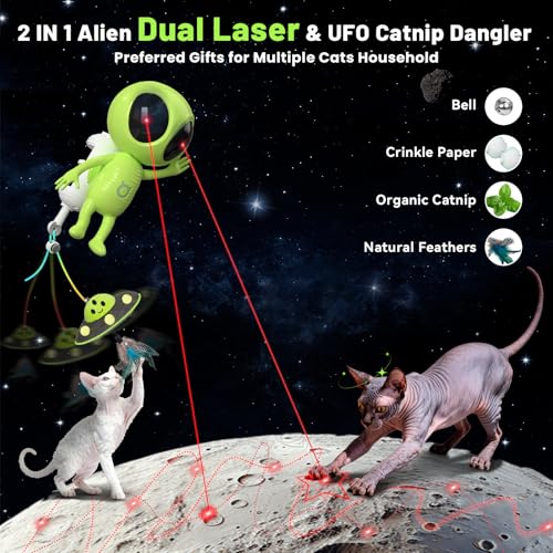 ORSDA Laser Cat Toys for Indoor Cats, 2 in 1 Interactive Automatic Dual Laser & Catnip UFO Dangler for Kitten Toys, Truly Random Trajectory Radar Motion-Activated, Rechargeable 4 Modes, Clamp Design - Image 2