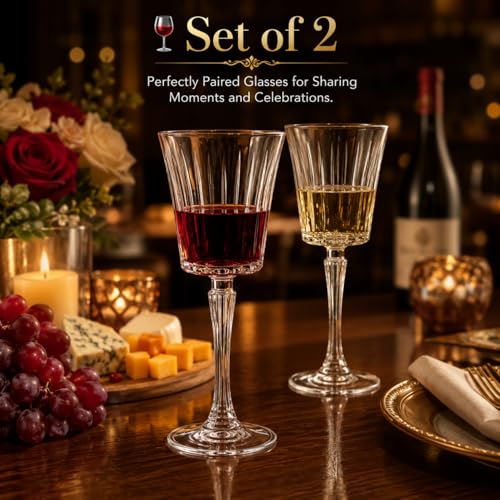 Image of bellemax 250ml Long Wine Glass, Premium Clear Glass Wine Goblets for Red Wine, White Wine, Cocktail, Juice, Party & Home Bar (Set of 2)