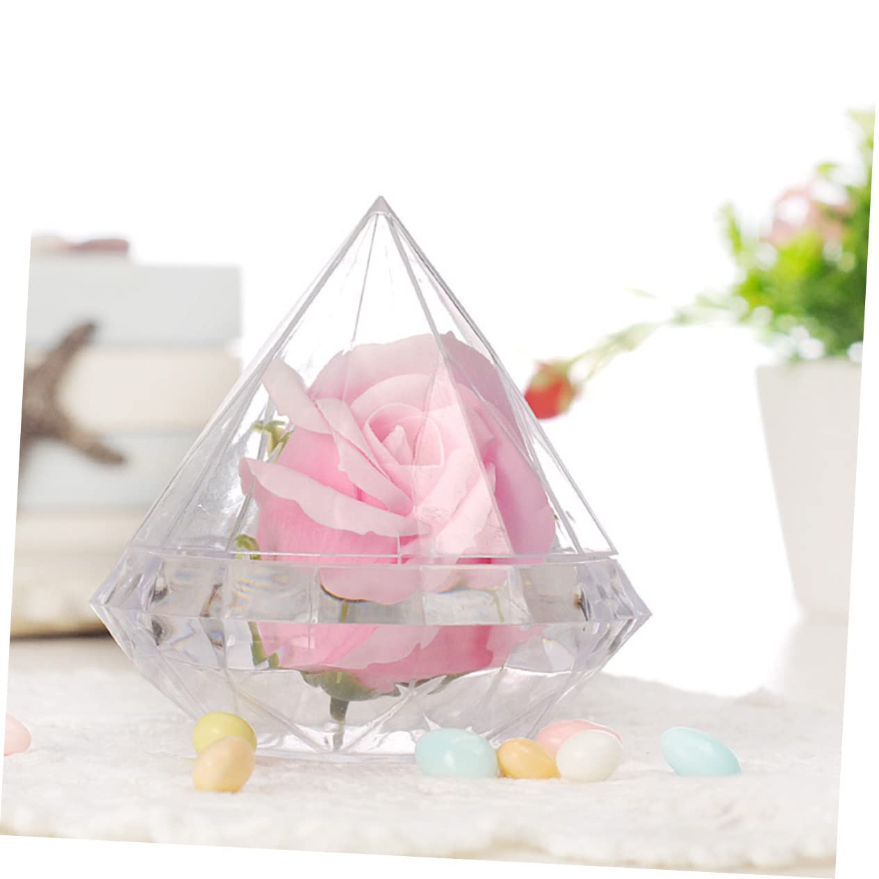 Holibanna Caja Creativa para Dulces Forma de Diamante, Material Ps Transparente, Paquete de 12 Unidades Adecuado para Almacenamiento y Fiestas