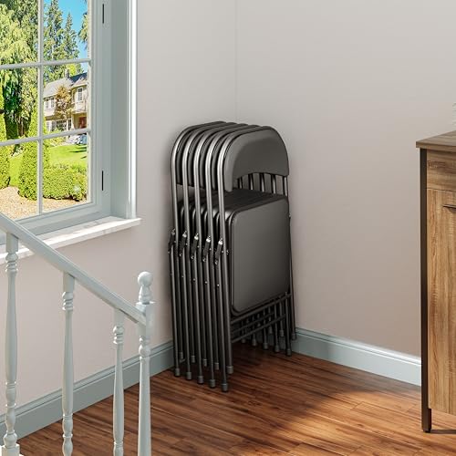 Image of Folding Chair, PU Leather Padded Folding Chairs for Outside and Indoor, Comfy Heavy Duty Portable Foldable Chairs Metal Commercial Seat for Office, Dorm, Party, Lawn, Patio, Black