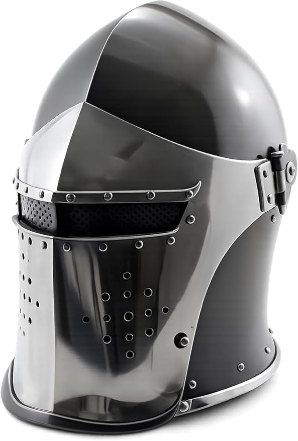 Medieval Barbuta Viking Battle Knight Helmet | Black Visored Roman knight Helm Armor SCA LARP Replica Halloween Costume with Inner Liner
