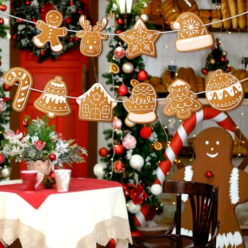 Image of Gingerbread Garland Decoration Gingerbread Christmas Hanging Banner Decorations for Christmas Holiday New Year Gingerbreads House Tree Wall Decorations