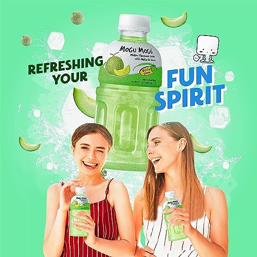 Mogu Mogu (Pack of 6) - Melon Juice with 25% NATA De Coco (coconut jelly) | Energy Booster |Full of Fruit Fibres|No Added Preservatives and Colours|Juice Bottles Made for Adults and Kids-320ml.