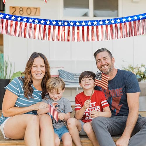 Image of 4th of July Decorations 10 Pack 10 Feet Foil Fringe Garland Tinsel Streamers Red White and Blue Star American Flag Banner Table Skirts for Parade Floats Memorial Day Patriotic Party (100 FT)