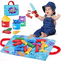 Toddler Toys Montessori Toys for 1 Year Old Boy Girl Birthday Gift -10 in 1 Cloth Fishing Game for Toddler Christmas Gifts 1-3 with Stacking Cups- Number Counting, Color Sorting, Shape Learning
