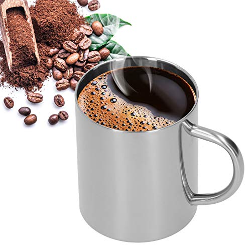 UPQRSG Doppelwandiger Edelstahlbecher, 400 Ml Reise Campingbecher, Metall Kaffeetasse, Teetasse, 304 Edelstahl Doppelschicht Anti Verbrühungs Kaffee, Tee und Wasserbecher mitGriff(Silber)