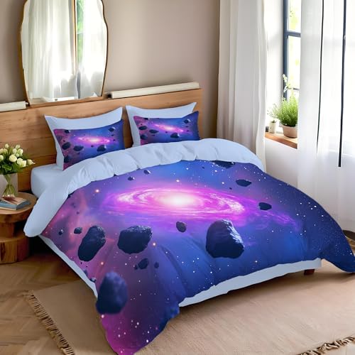 Parure lit galaxie 140x200 housse couette microfibre infroissable