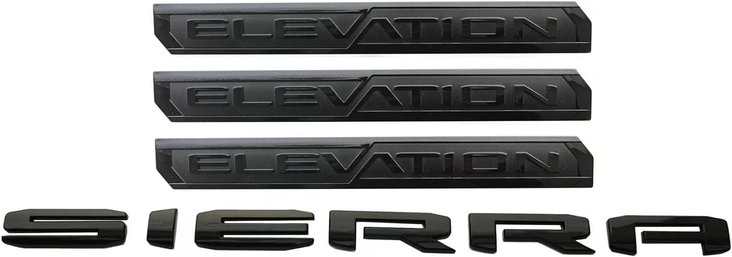 Side Front Door or Rear Liftgate Emblem Badge Nameplate Logo Replacement for 2019-2023 Elevation Sierra 4PCS (Gloss Black)