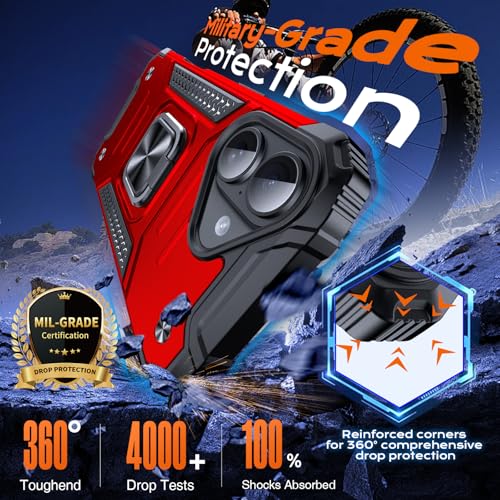 Image of Anqrp Heavy Duty Case for iPhone 16 Case with Enhanced Ring Holder Grip Stand, Military Grade Shockproof Rugged Drop Protective Silicone Hard Slim iPhone 16 Phone Case Cover,Corail Red