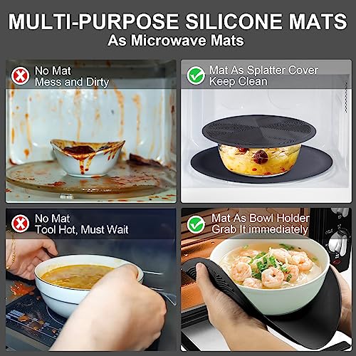 4Pcs, Jesdiary 10&8 Inch Silicone Trivets For Hot Dishes Pots Pans, Multi-Purpose Microwave Mat, Pot Holders, Hot Pads For Kitchen Countertop, Hot Plates To Protect Quartz Table, Heat Resistant, Black #TOP1