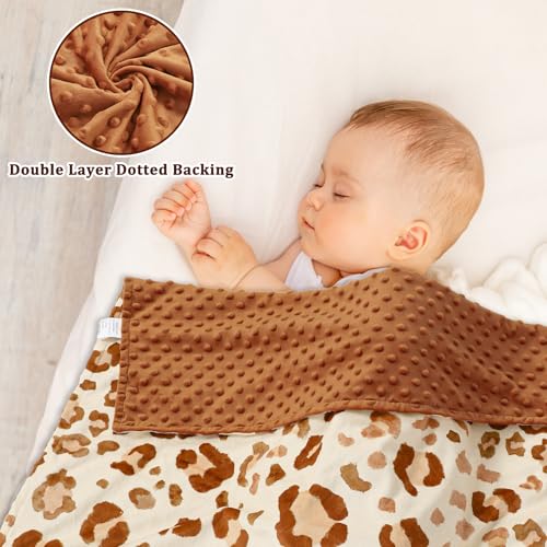 Image of GFU Baby Blanket for Boys and Girls, Soft Minky Infant Receiving Blanket with Dotted Backing Double Layer, Newborn Toddler Bed Blanket with Brown Leopard Print, 30 x 40 Inch