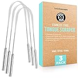 Tongue Scraper (3 Pack), Reduce Bad Breath (Medical Grade), Stainless Steel Tongue Cleaners, Metal Tounge Scrappers, Tongue Scraper Cleaner for Fresh Breath