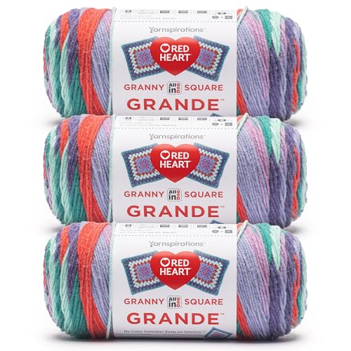 Image of Red Heart Granny Square Grande Yarn for Crocheting, Lollapalooza, 3-Pack | All In One Granny Square Grande Yarn, #4 Medium Worsted Weight 100% Acrylic, Makes 12-Inch Squares, 440 yards, 250g /8.8oz