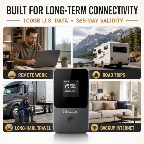 Image of T8 Portable WiFi Hotspot with 100GB USA Data, 365-Day Plan | 100GB USA Data Plan, 365-Day Validity, Portable WiFi Hotspot, 4G LTE Router for Remote Work, Travel & Backup Internet